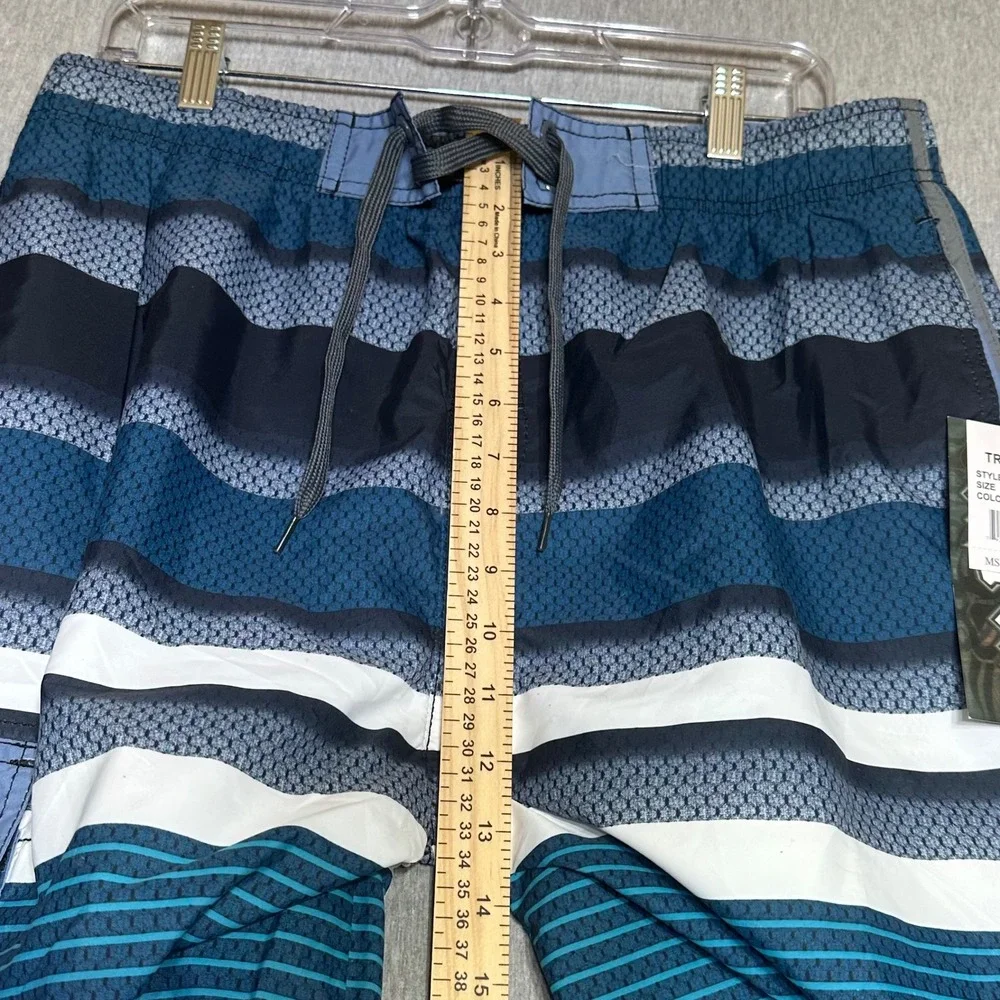 Tru Cal Mens Board Shorts Aqua Blue Striped Swim Trunks Cargo Pocket Size L NWT